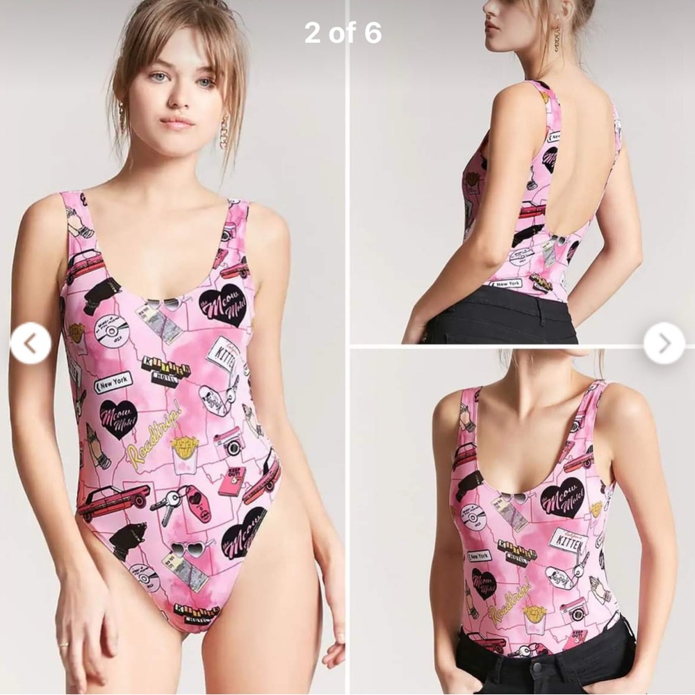 Forever 21 x Laser Kitten | Pink Graphic Bodysuit One Piece | Size 3X